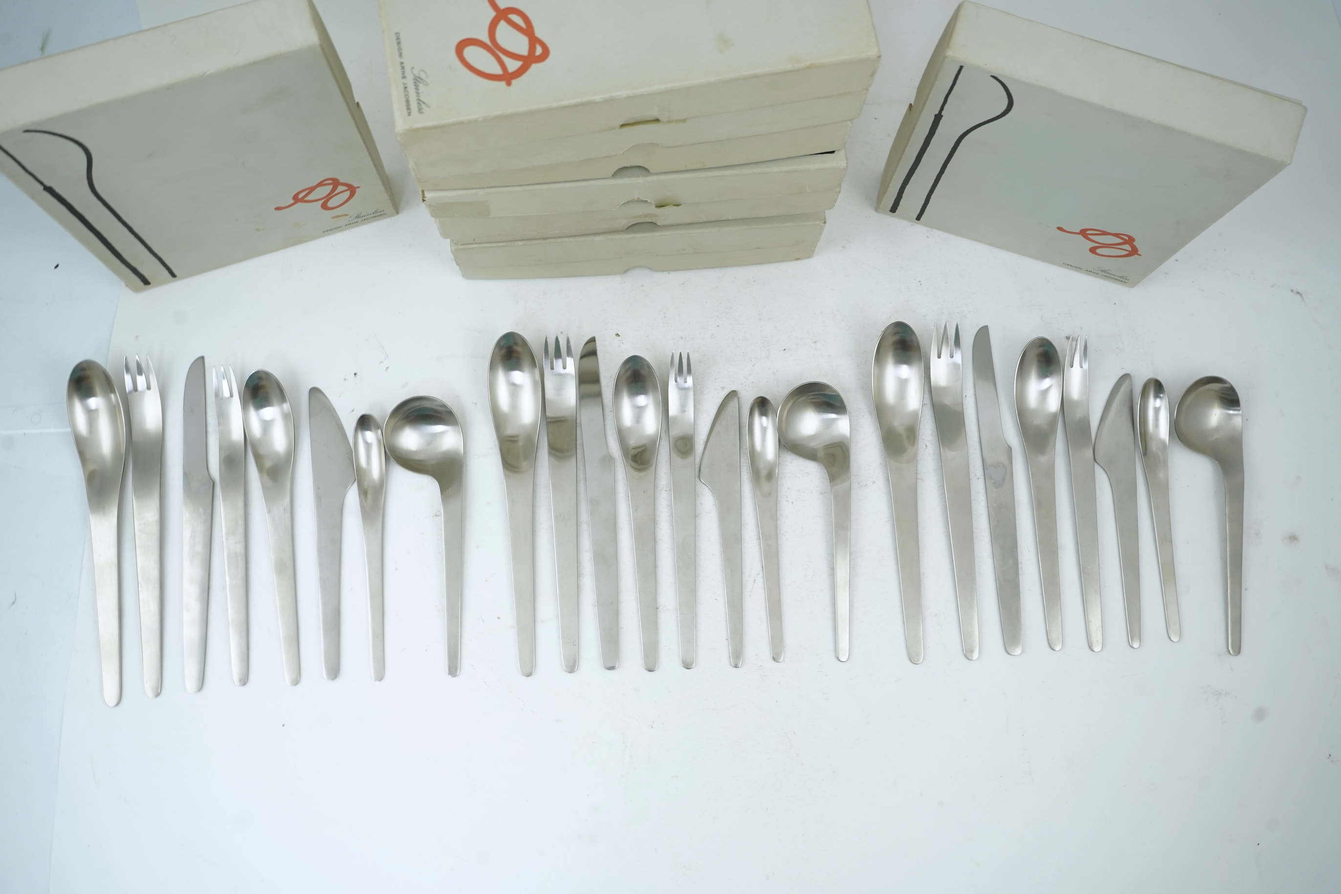 Arne Jacobsen (Danish, 1902-1971) for Anton Michelson: A canteen of 'model 660' stainless steel cutlery
